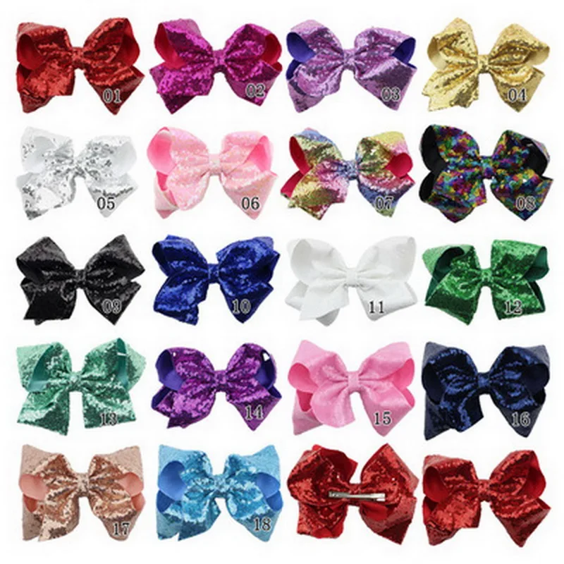 

20Pcs Glitter Sequin Hair Bows Hairclips For Girls 8inch Rainbow Color Hairpin Girls Large Clip DIY women's Hair Accessorie