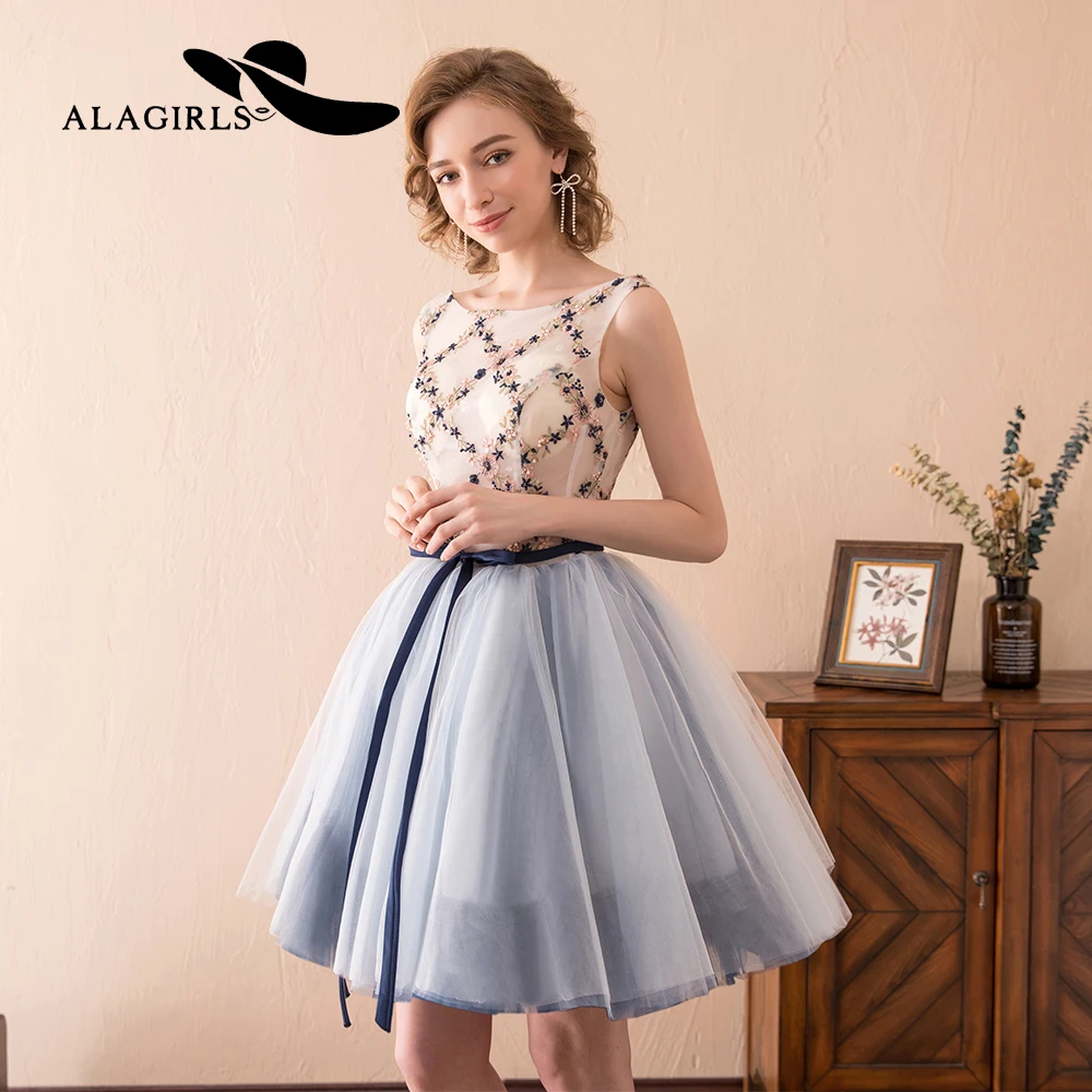 

Alagirls 2019 Sexy Mini Homecoming Dress Short A Line Prom Dress Embroidery pearls cocktail dress Lace Up Graduation Party Gown