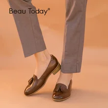 BeauToday/женские лоферы из натуральной телячьей кожи; обувь ручной работы с бахромой и круглым носком; женская обувь на плоской подошве без застежки наивысшего качества; 27212