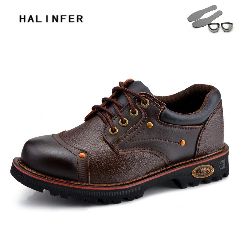 

HALINFER 2018 new men steel toe work&safety shoes men's outdoor fashion leather casusl shoes puncture proof boots for men