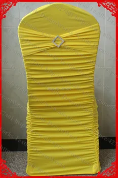

NO.26 Lemon Yellow Ruffled Lycra/Spandex Chair Covers With Band/Sash And Rhombic Diamond Buckle&Pin For Wedding Home Decoration