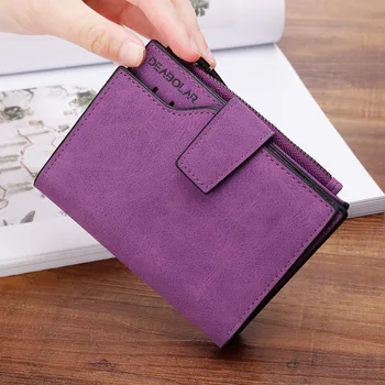 

New Women Short Wallets Solid Vintage Matte Nubuck PU Female Fashion Zipper Wallet Coin bag Credit Card Holder More Color