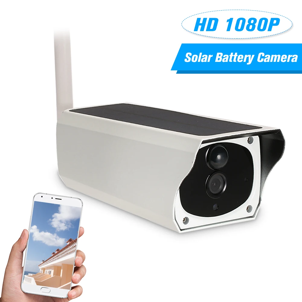 Беспроводная 1080P WiFi солнечная мощность пуля IP камера PIR Обнаружение движения