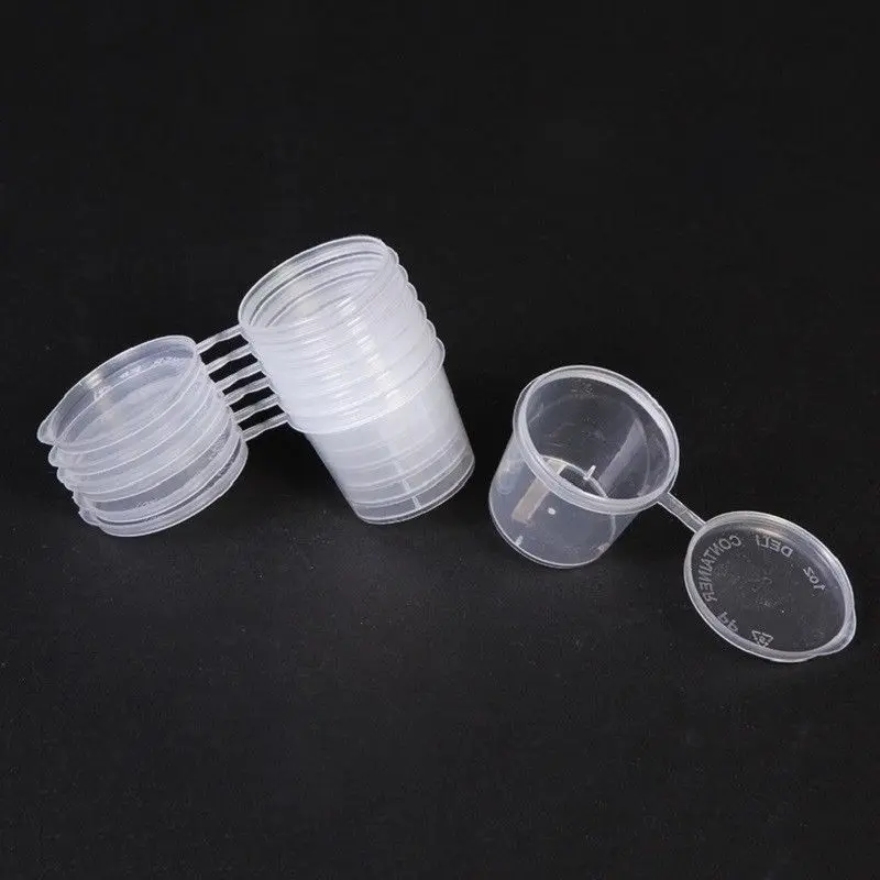 JX-LCLYL 50Pcs/Set Plastic Small Sauce Food Cups Storage Containers Clear Boxes + Lids