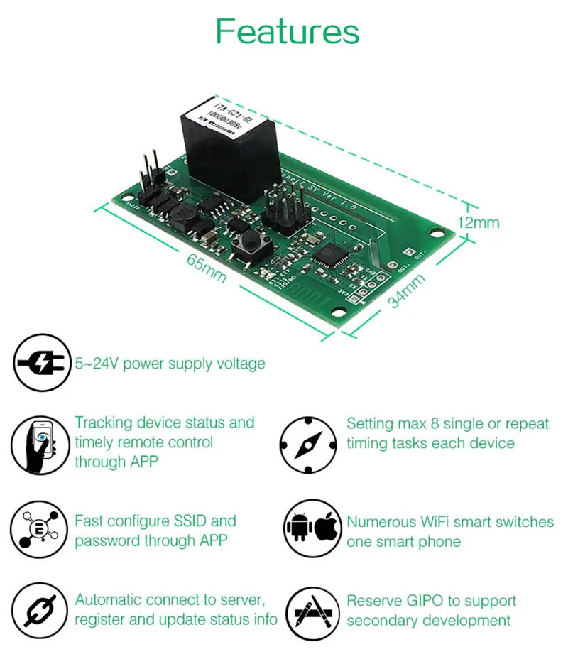 Интеллектуальный выключатель света SONOFF SV 80 МГц/160 МГц 32-разрядный Беспроводной переключатель SV(безопасного напряжения) модуль Wi-Fi дистанционного Управление для умного дома Domotica