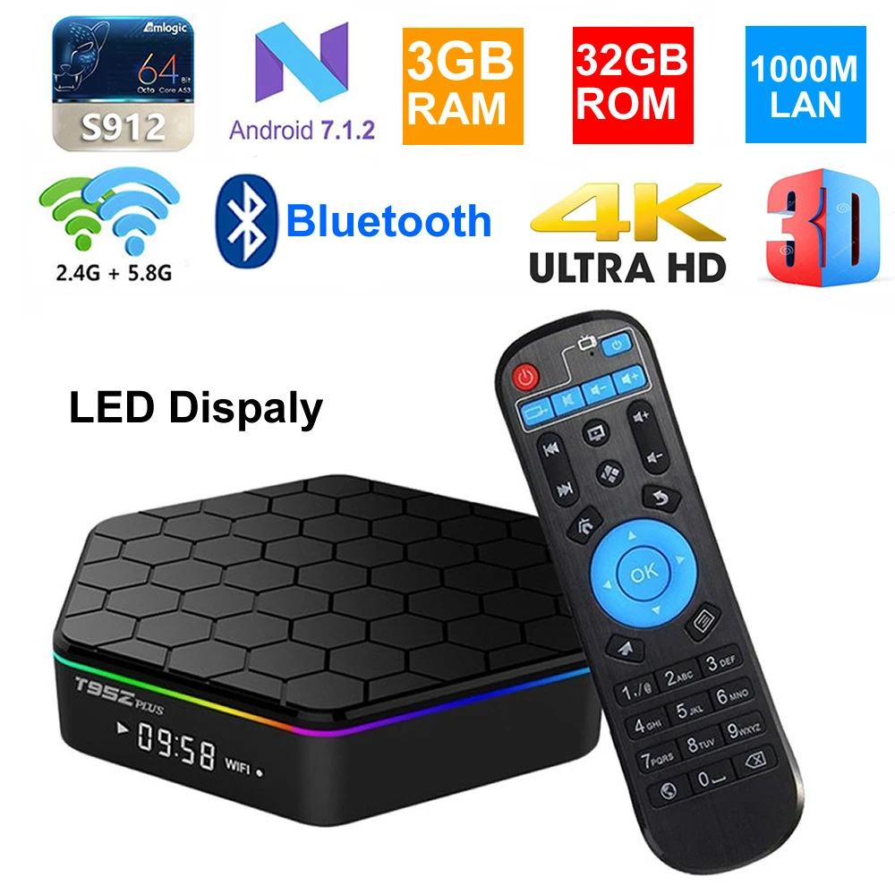 T95Z Plus Smart TV Box Android 7,1 Восьмиядерный процессор Amlogic S912 3 ГБ 32 ГБ светодиодный дисплей BT4.0 1000 м Lan 2,4G/5G двойной WIFI 4K телеприставка|ТВ-приставки и медиаплееры| | АлиЭкспресс