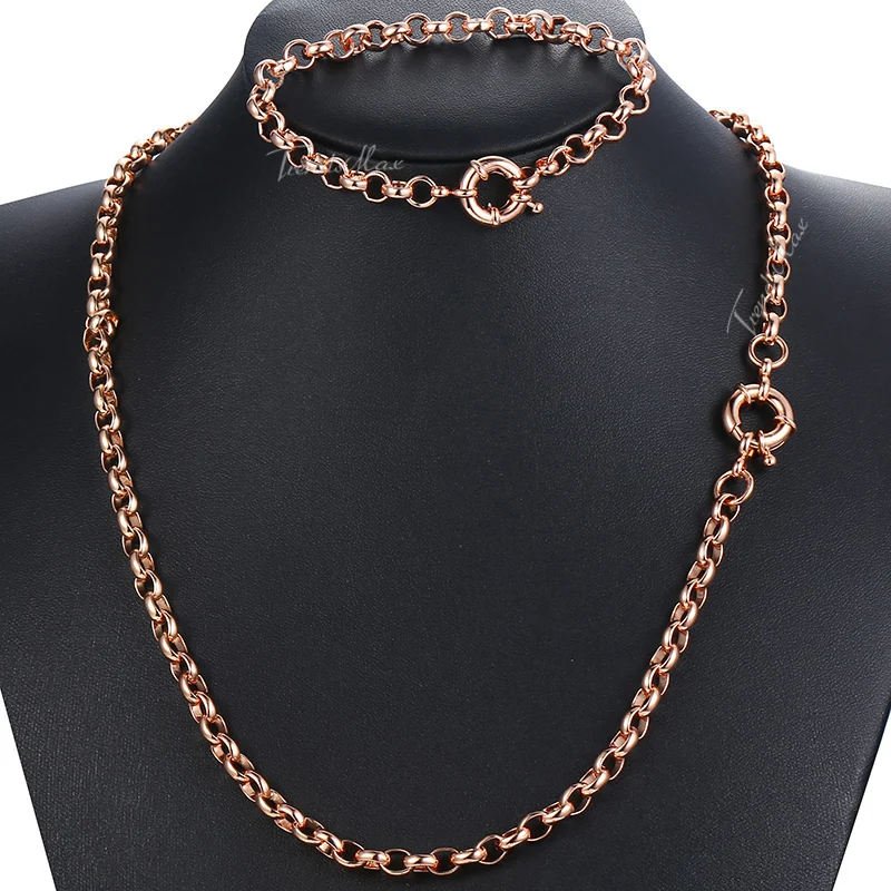 Jewelry Sets For Women 585 Rose Gold Bracelet Neckalce Set Rolo Chain
