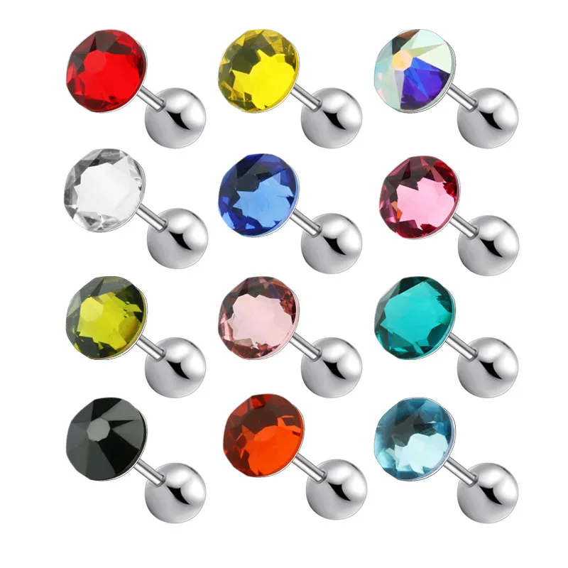 1Pair Fashion Women's Ear Studs Earrings Small Round Crystal 4.5mm Mix Colors Screw Barbell Ear Plugs Multi-use Brincos Jewelry0