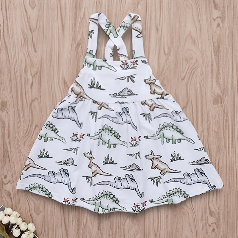 

2019 Kawaii Dinosaur Dress Kids Dresses for Girls Sleeveless Backless Girl Summer Dress Cotton Girls Clothes 1 4 Years