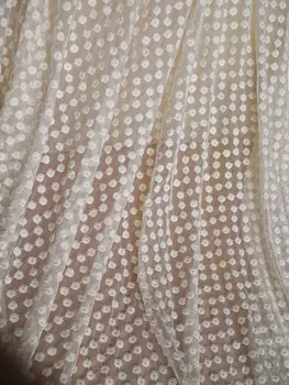 

cream Lace Fabric, Embroidered cotton fabric lace, wedding table cloth / curtain lace