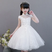 Новинка года; элегантное однотонное белое платье принцессы для девочек на день рождения и свадьбу; кружевное платье с цветами для маленьких детей; модельное платье