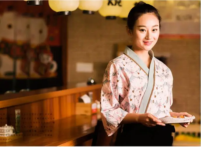 Высокое качество Вишневый принт цветет японская кухня мужская униформа суши-повара Женщина Ресторан Рабочая одежда