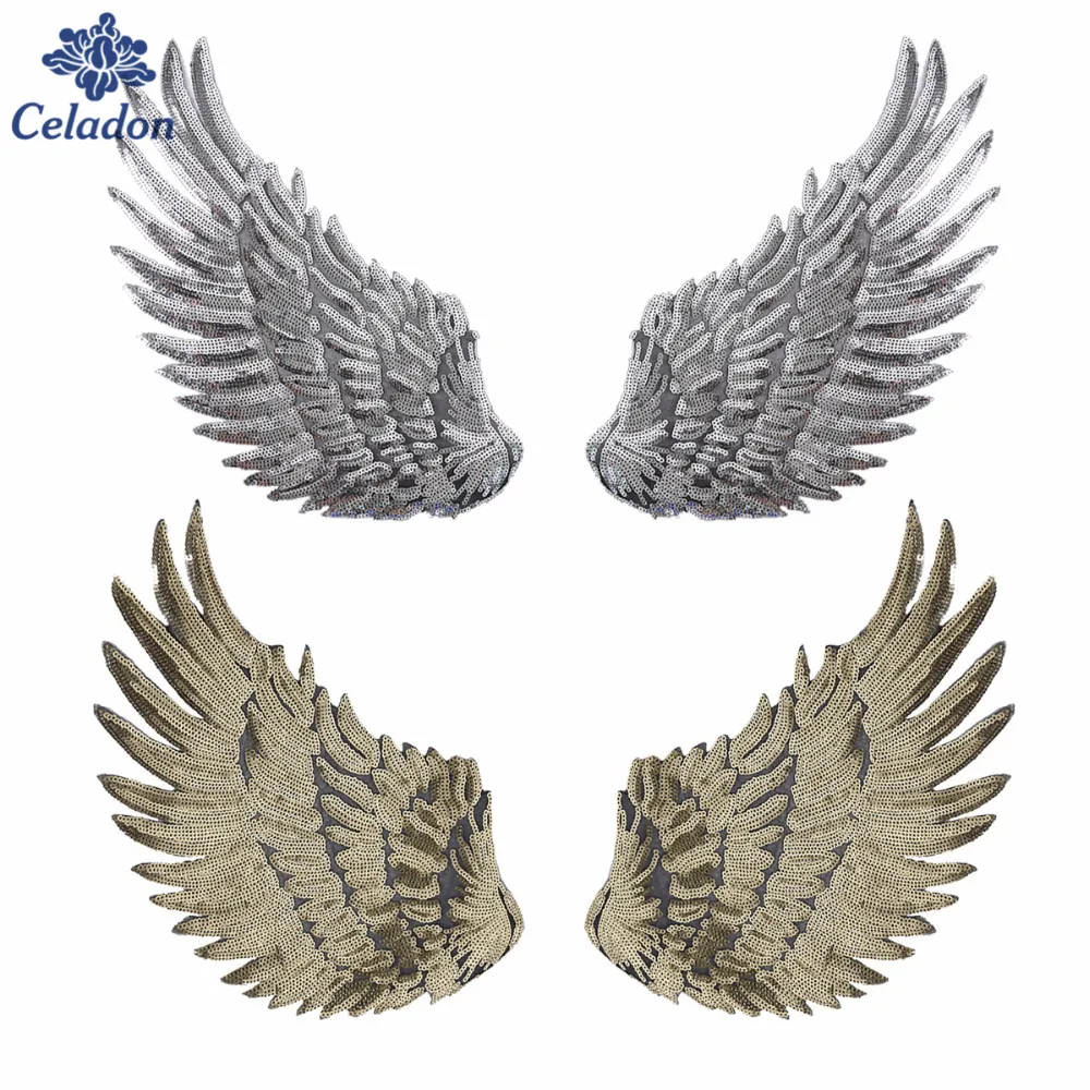Sequin Patch Angel Wings Iron On Patches for Clothes DIY Applique 