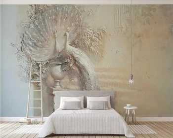 

Beibehang Custom wallpaper European retro 3D embossed peacock background wall living room bedroom TV background 3d wallpaper
