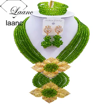 

Laanc Fashion Olive Green Nigerian Bead African Wedding Beads Bridal Bridesmaids Jewelry Sets 6CHLK026