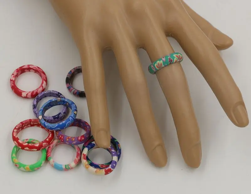 

Ring, Mix Color Thin Polymer Clay Rings Fimo Brand Rings mixed sizes ab775