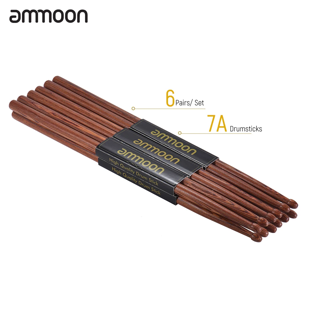 

ammoon 3 Pair of 7A Wooden Drumsticks Drum Sticks Mahogany Wood Drum Set Accessories