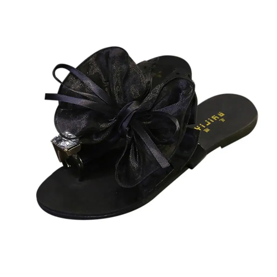 

2018 Sandals 2018 New Summer Satin Flower Bow Tie Fashion Peep Toe Shoes Woman String Bead Flats 3.28