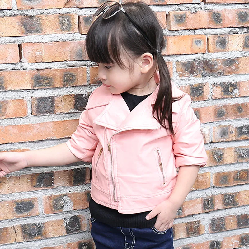 2017 NEW Kids Faux Leather jacket for girls PU Outerwear Coats Spring