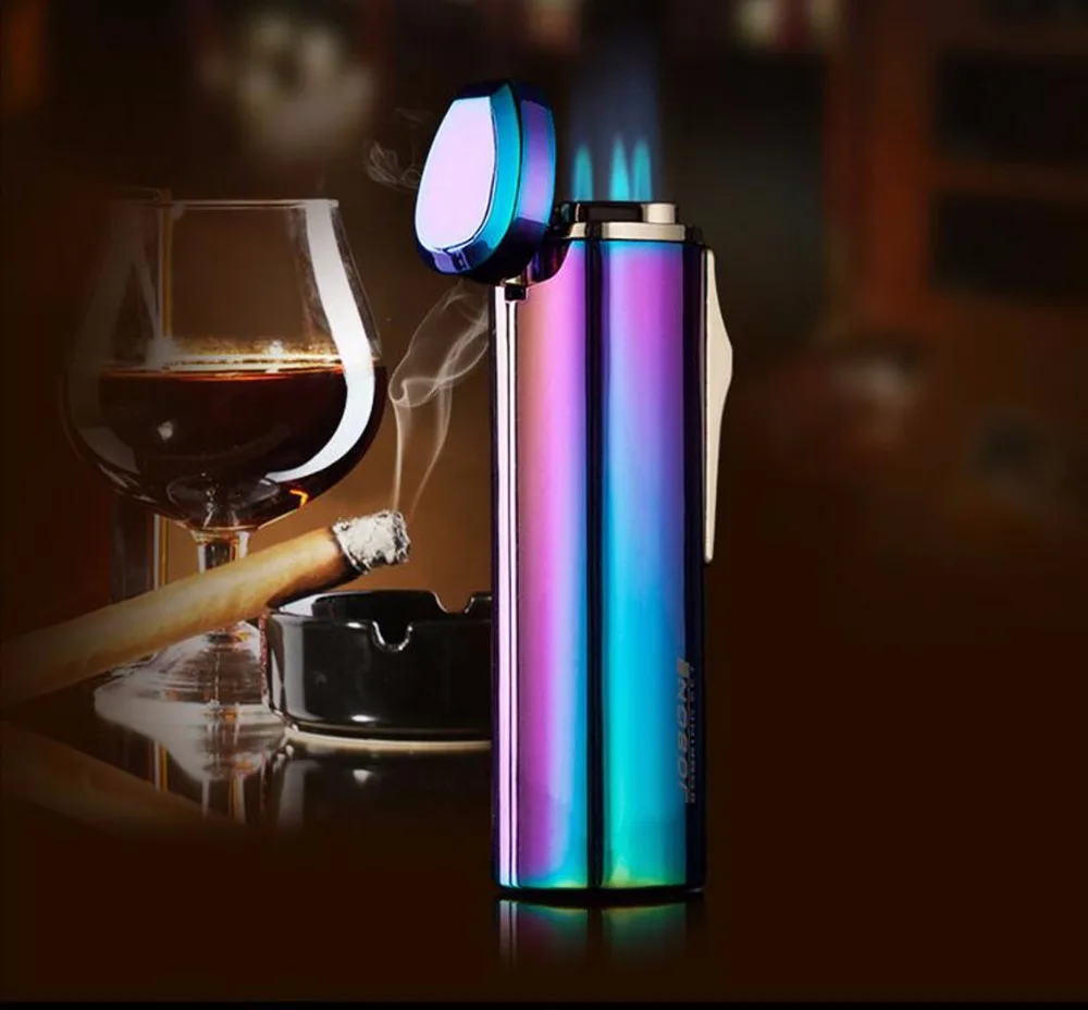 JOBON metal 3 jet butane gas lighter,men's refill triple torches 1300'C