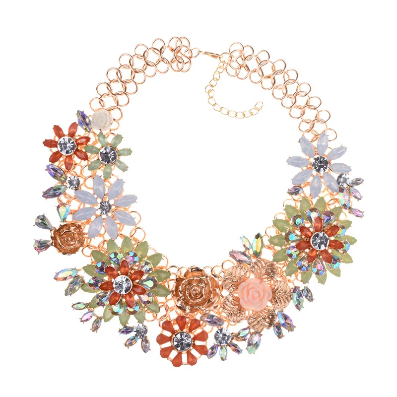 PPG& PGG, индийский дизайн, большая цепочка, тяжелое металлическое ожерелье, роскошный воротник, модное женское цветочное ожерелье со стразами ювелирные изделия - Окраска металла: 7