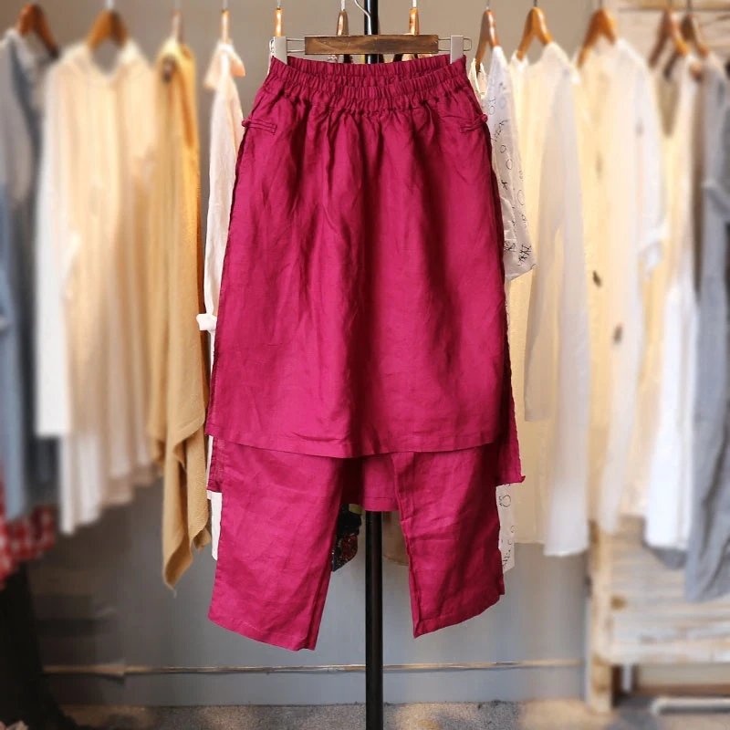 

Spring Summer Women Casual Comfortable Loose Plus Size Elastic Waist All-match Linen Pants