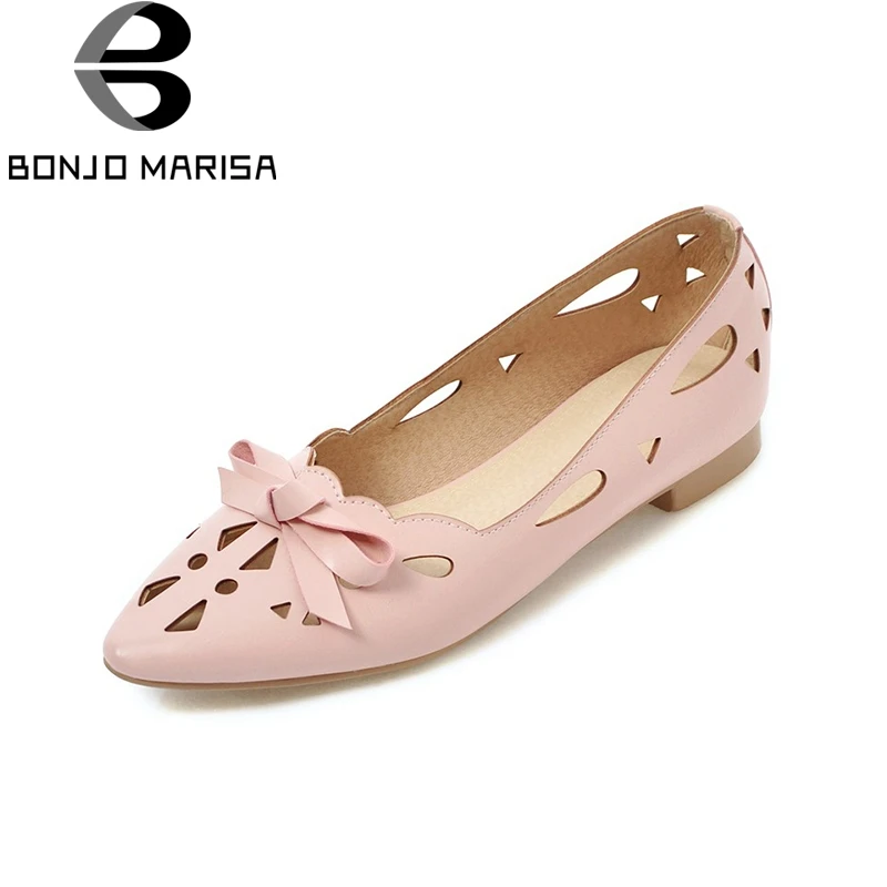 

BONJOMARISA 2018 New Bowtie Woman Flat Shoes Woman Pointed Toe Shallow Large Size 31-43 Slip On Casual Woman Shoes