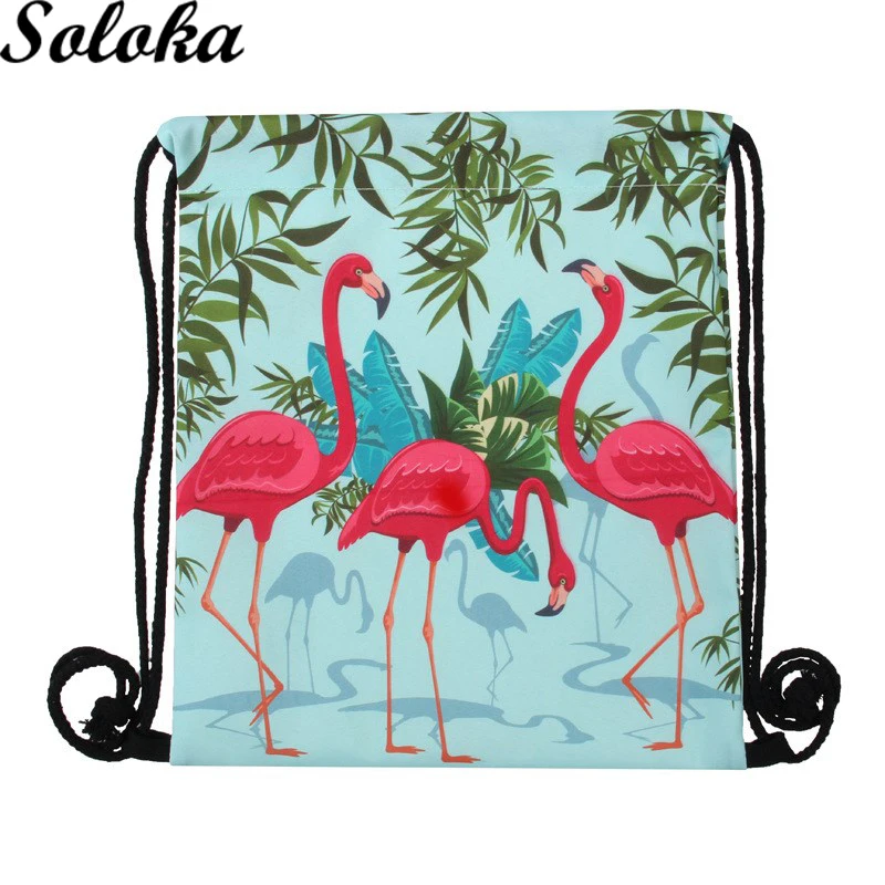 

Portable Drawstring Bag Packaging Backpack Girls Shoes Bag Women 3D Printing Flamingo Daily Casual School Bags Girl's Knapsack