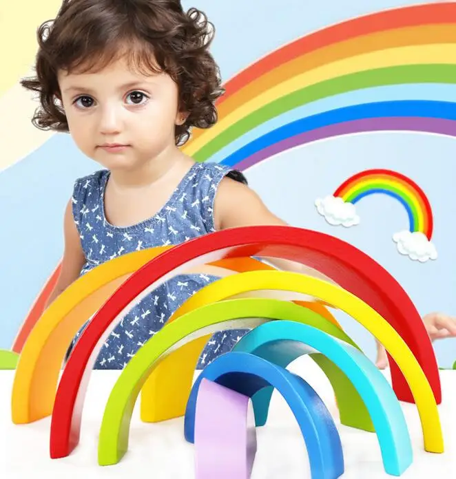 7pcs/Lot Wooden Building Blocks Colorful Rainbow Stacker Nesting Creative Wood Circle Set For Baby Children Play Game Toys baby-blocks-toys : image 7pcs/Lot Wooden Building Blocks Colorful Rainbow Stacker Nesting Creative Wood Circle Set For Baby Children Play Game Toys baby-blocks-toys