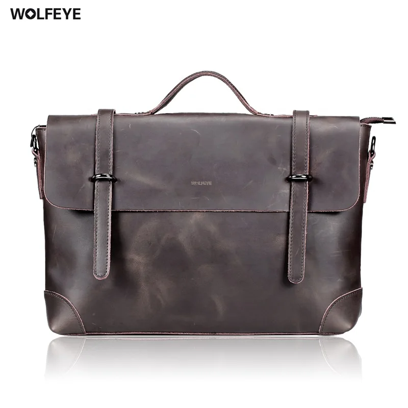 Vintage Crazy Horse Real Genuine font b Leather b font Bag Mens Big Designer font b