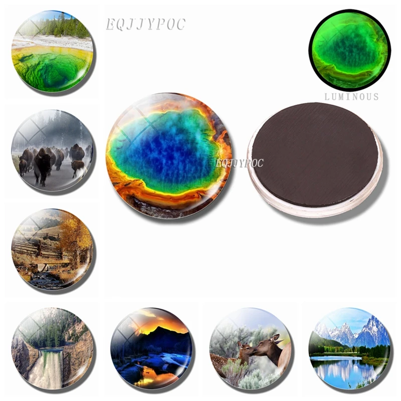 

Luminous 30MM Magnet Fridge Yellowstone National Park Decoration Refrigerator Glass Dome Landscape Magnetic Stickers for Fridge