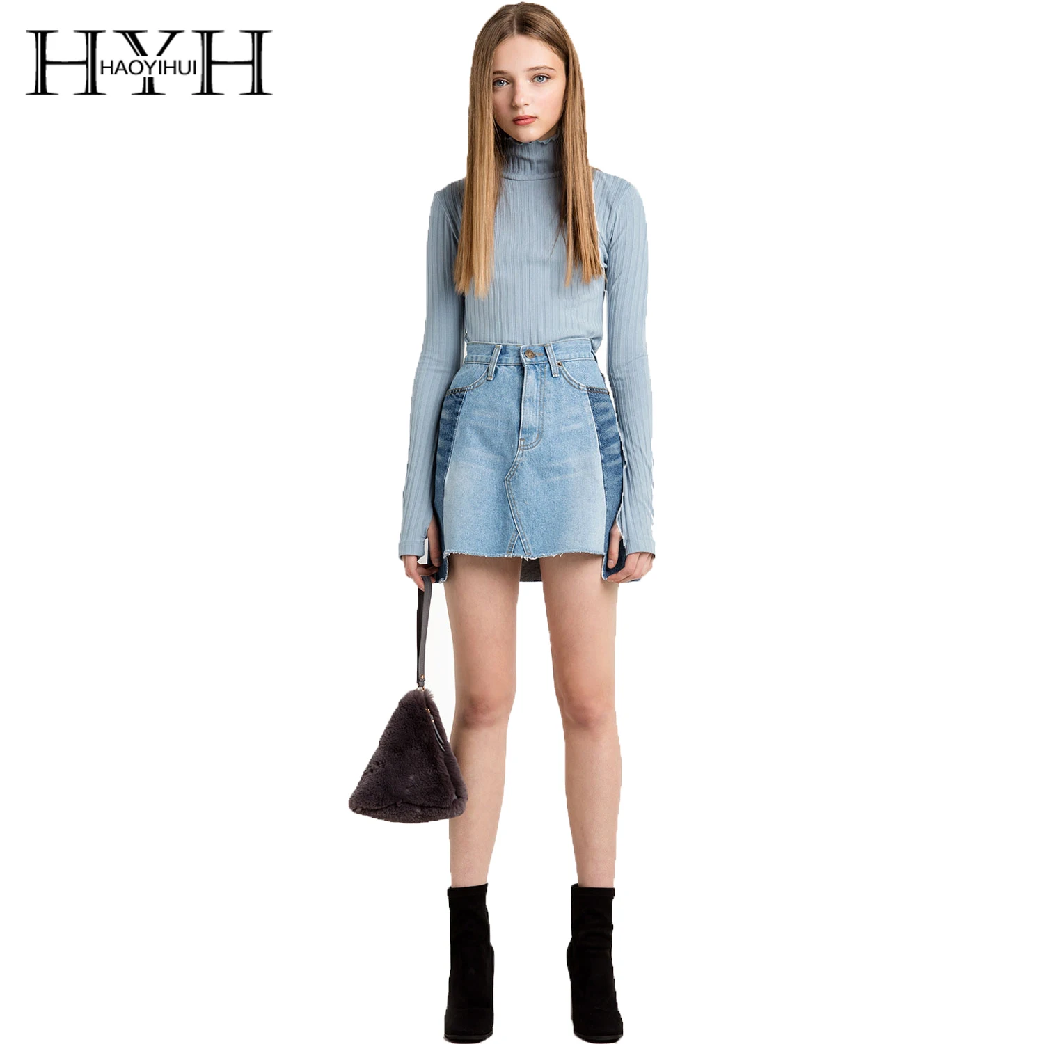 

Haoyihui 2017 New Apparel Blue Sweet Slim Women Pullover Spring Elegant Preppy Sweater Turtleneck Soft Basic Female Sweater
