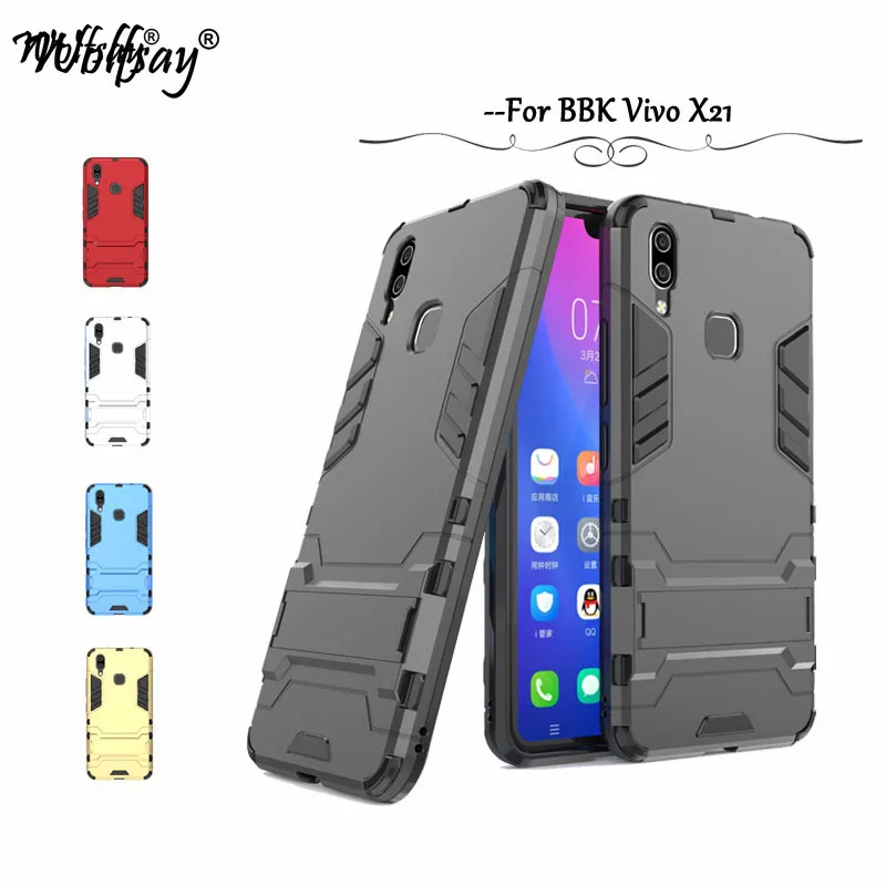 

Wolfsay Cover BBK Vivo X21 Case Vivo X 21 Slim Robot Armor Rubber Capa FOR Phone Case Vivo X21 Cases VIVO X21 Kickstand Fundas