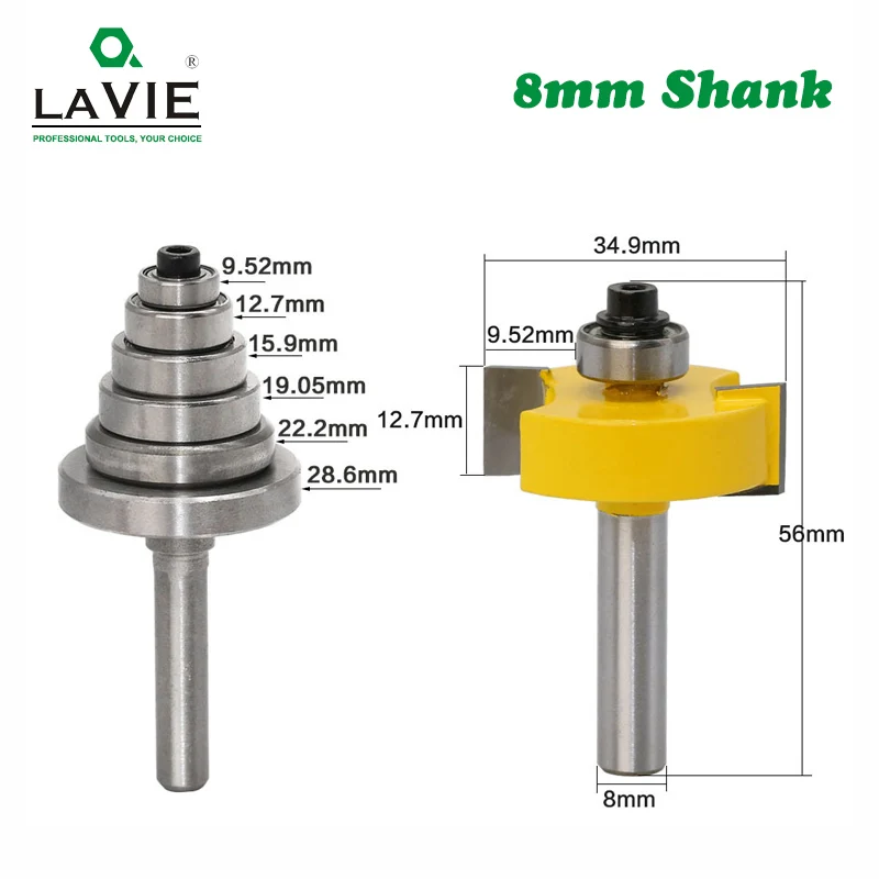 LAVIE 2 шт. 8 мм хвостовик Rabbet фрезы с 6 регулируемыми подшипниками Tenon фрезы твердосплавные деревообрабатывающие биты MC02049