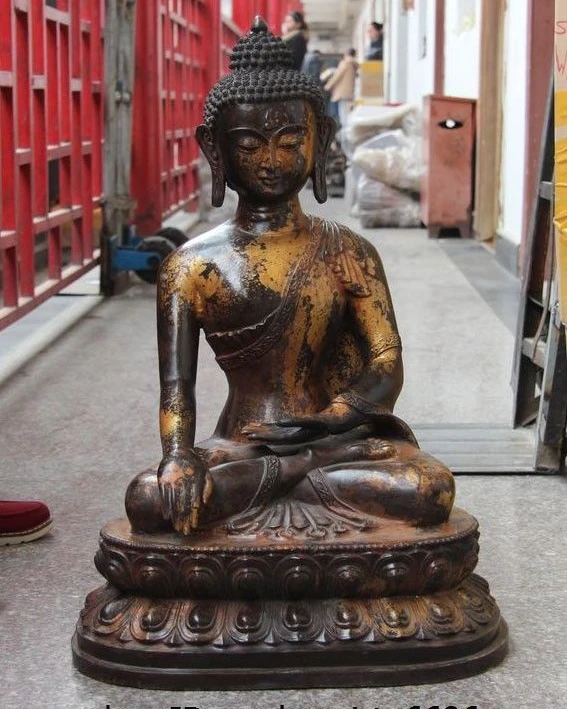 

26" Tibet Buddhism Temple Old Copper Bronze Sakyamuni Tathagata Buddha Statue