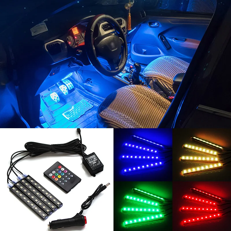 

4 шт. 5050 SMD 10 Вт Автомобильный интерьер декоративная атмосфера полосы света сигареты LED атмосфера беспроводной пульт дистанционного управления/музыка/Голосовое управление