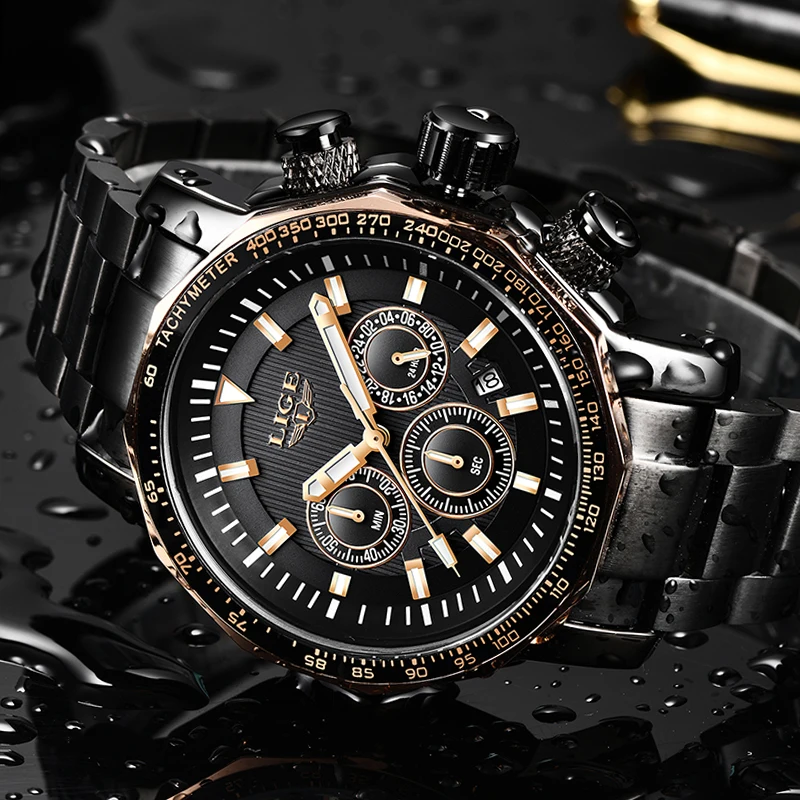 

LIGE Fashion Mens Watches Top Brand Luxury Analog Quartz Watch Men Sports Waterproof Stainless Steel Clock Military Chronograph