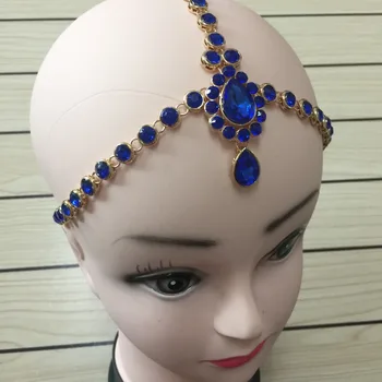 

Handmade Kundan BLUE stones hair chain head chain wedding bridal head Jewelry