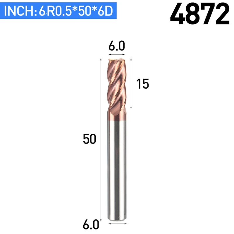 HUHAO 1 шт. Вольфрамовая сталь круглый нос резак ЧПУ Инструмент сплав покрытие резак 4 лезвия Концевая фреза медь чугун обработки фрезы - Длина режущей кромки: 4872