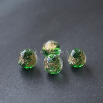 

10Pieces /lot 12mm 14mm Glass lampwork beads with gold White foil Green color Jewelry making Wholesale and Retail