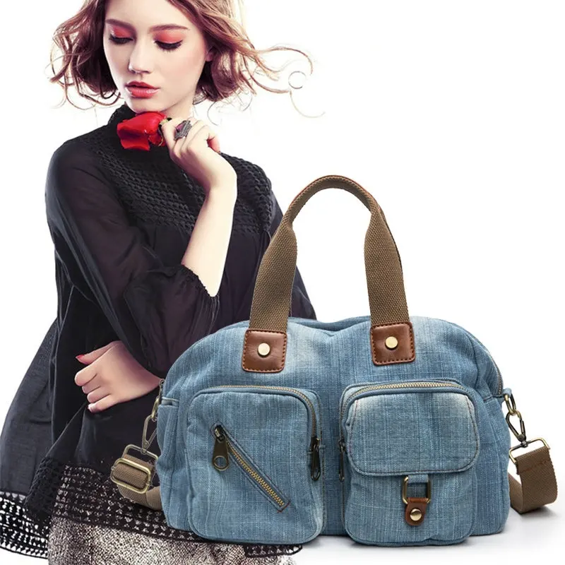 Rdywbu المرأة الدنيم حقيبة يد جديد جينز غير رسمي حقيبة كتف عالية الجودة السفر Crossbody حقيبة 2 طبقات حمل أكياس Mochila بولسا B549