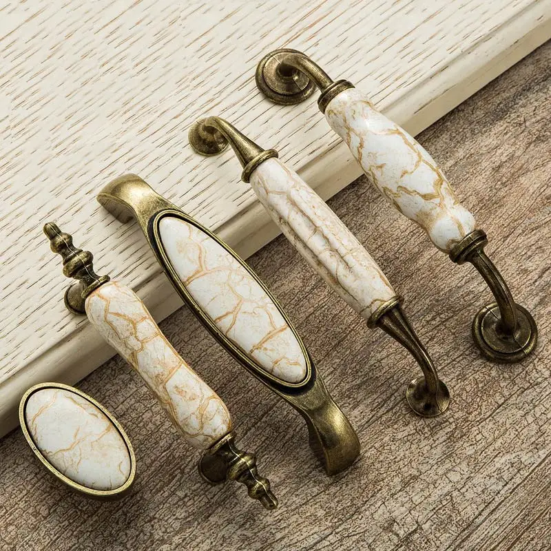 MEGAIRON Antique Furniture Handles Ceramic Door Handles Kitchen Cabinets Handles Marble Vein Drawer Pulls and Dresser Knobs