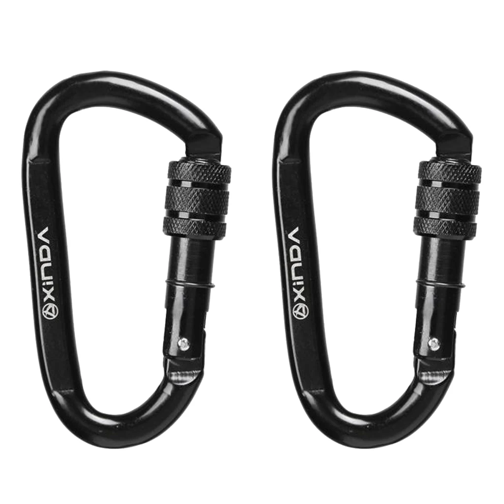 2 Pieces D Shaped Strong Durable 30KN Carbon Steel Screw Locking Carabiner Outdoor Climbing CE Approved Screw Locking Carabiner