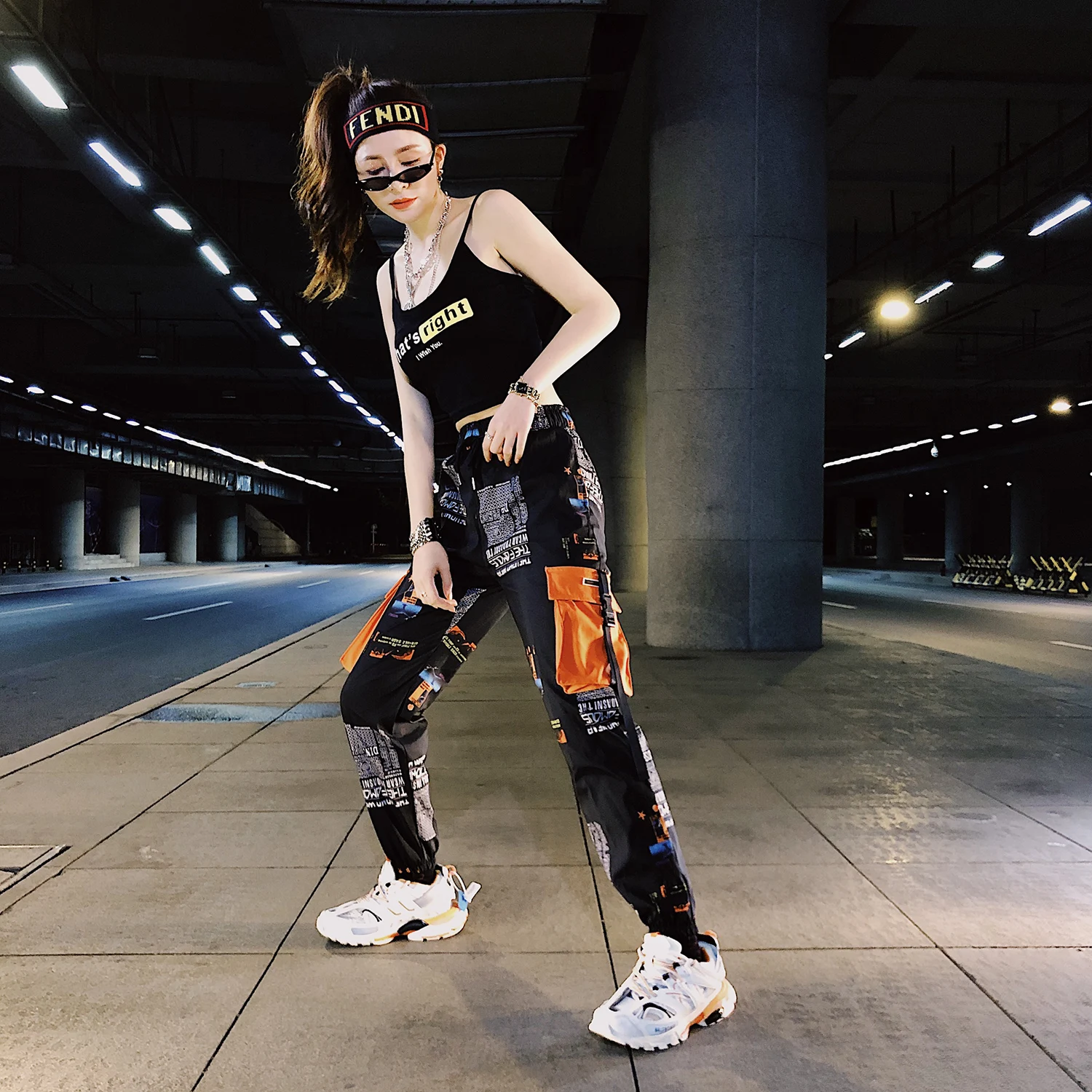 Fashion Women Harem Pants Cargo Pants Loose Printed Letters Hip Hop pants Female Side Pocket Patchwork Pants Summer Casual Pants