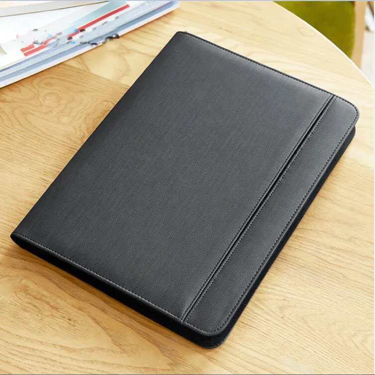 Multifuctional zipper business leather file folder A4 document bag
