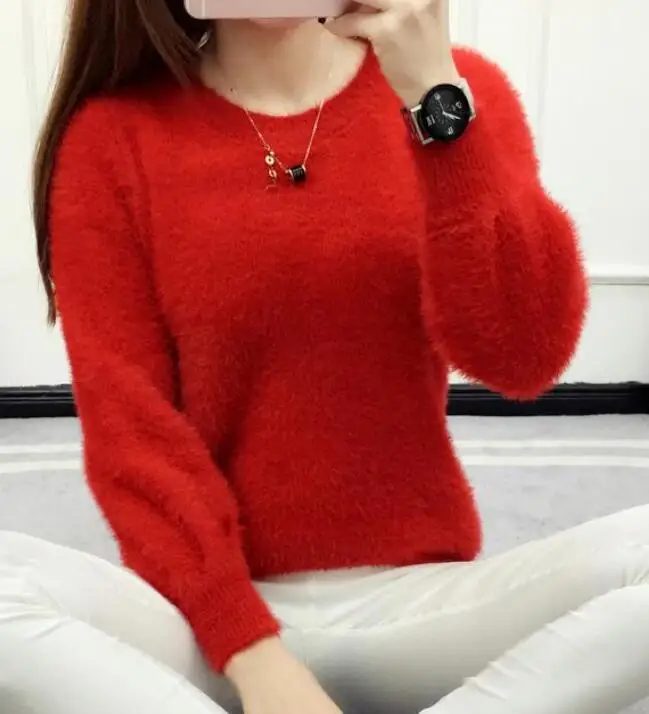 

2016 autumn and winter new easing round collar knitting render unlined upper garment of mohair turtleneck sweater dress