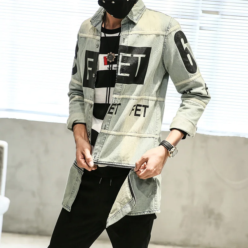 Korean Stylish jean jackets for men XXL 3XL Lower edge detachable New