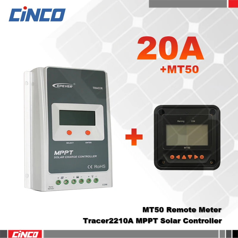 

Tracer2210AN+MT50 20A 12V/24 100V solar MPPT controller with MT50 remote meter control, EPEVER Solar Regulator charge to battery