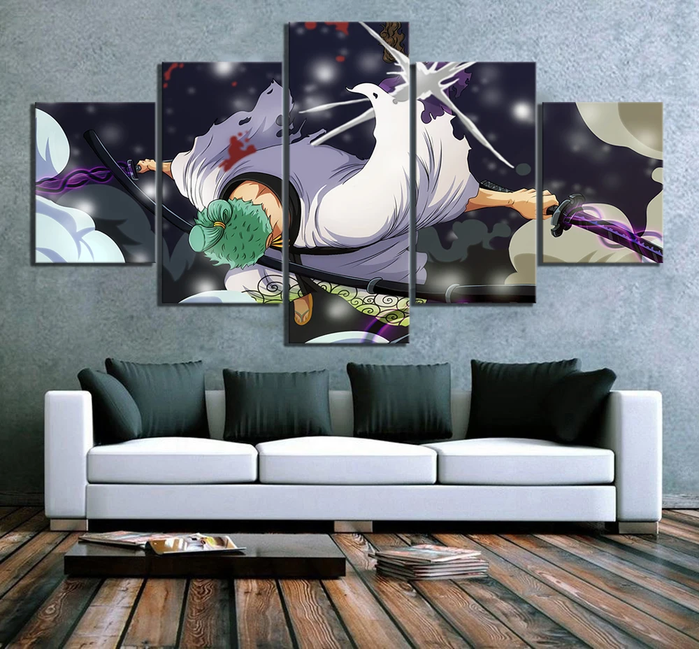 

Home Decor Wall Art HD Canvas Paintings 5 Panel Straw Hat Pirate Roronoa Zoro One Piece Anime Pictures Prints Poster Modular