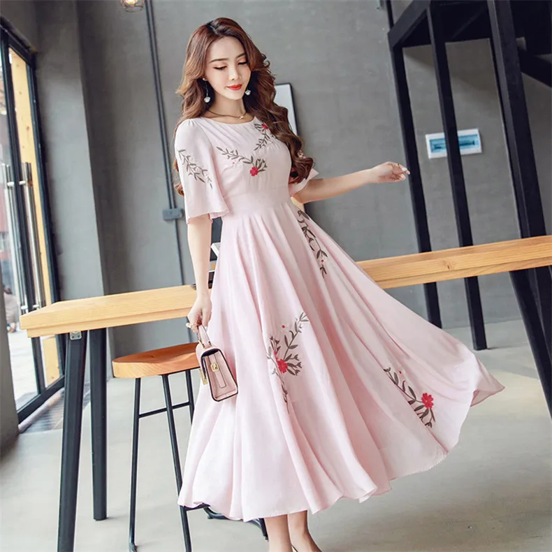 

New High Quality Explosions Leisure Party Dresses Women Patchwork embroidery Spring summer Casual Shirt Dress